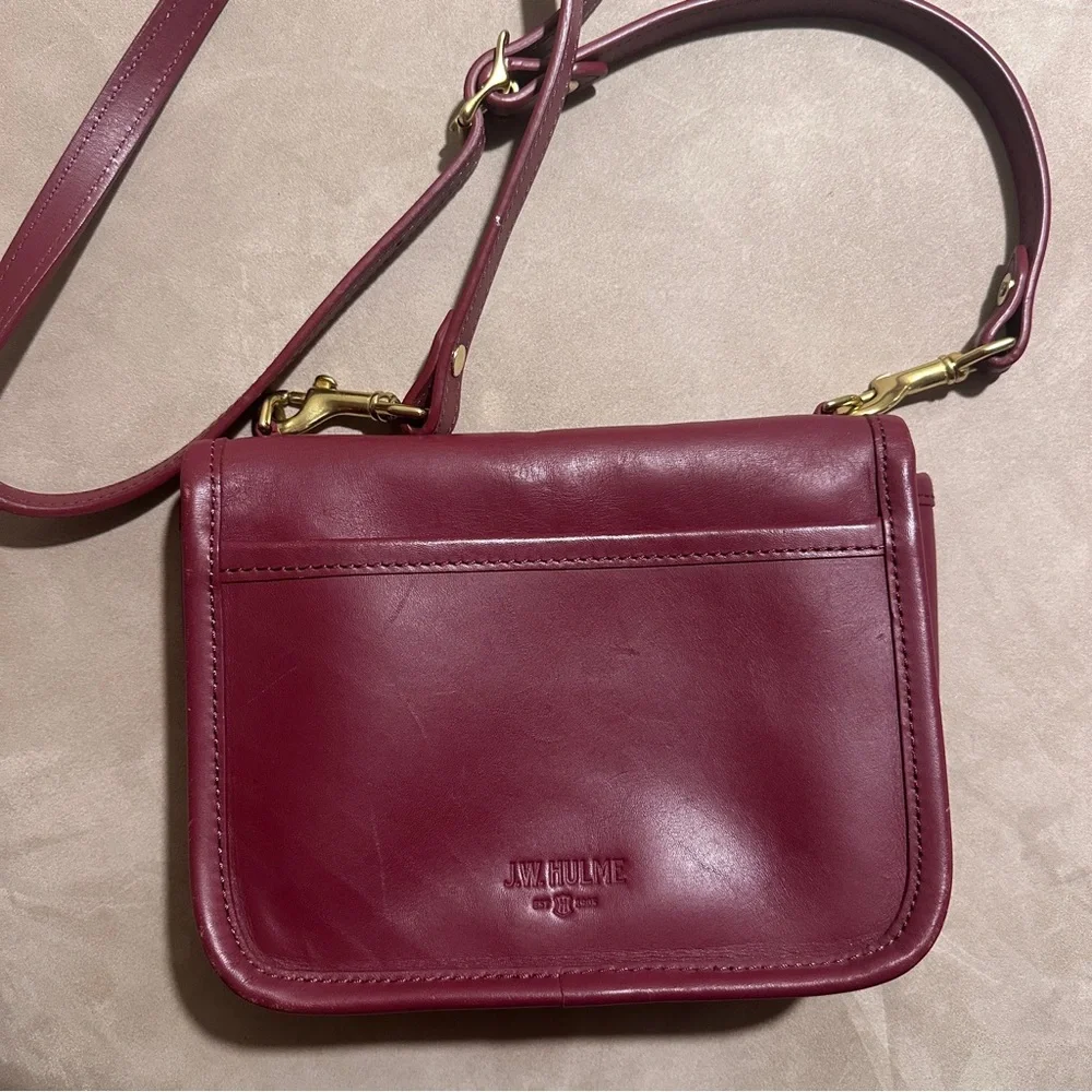 J.W. Hulme Burgundy Leather Crossbody Bag Brass Turn Lock - Picture 2 of 6